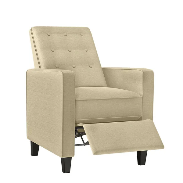 ProLounger Creamy Tan Oatmeal Textured Linen Button Tufted Pushback Recliner