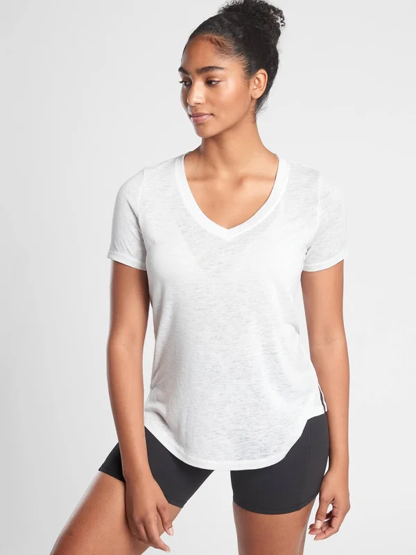 Athleta Women's Breezy Scoop V Tee Bright White Petite Size L