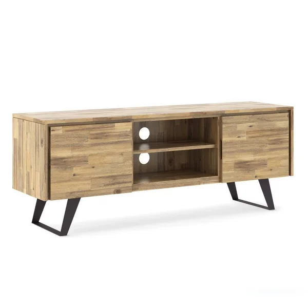 Wyndenhall Mitchell Solid Acacia Wood 63 inch Wide Modern Industrial TV Media Stand for TVs Up to 70 Inches - Distressed Golden