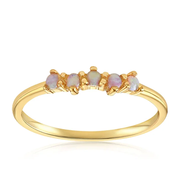.5 Carat Ladies Five Stone Round Cut Opal Ring - 11, 18K Yellow Gold Vermeil