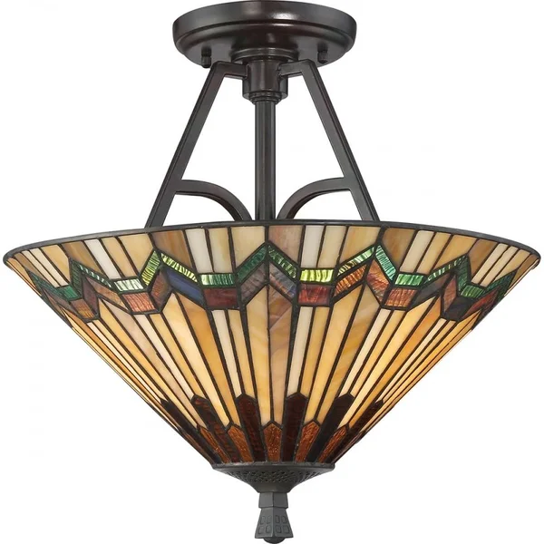 Quoizel Alcott Large Semi Flush 2 Light Large Semi Flush Close to Ceiling Light Tiffany Ceiling Light