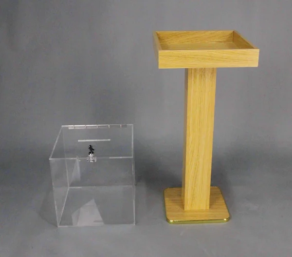 FixtureDisplays Wood Acrylic Large Floor Standing Tithing Box Offering Box Ballot Box Church Donation Box 14300 - 15 x 15 x 38"