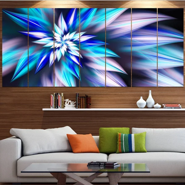 Design Art &Dancing Light Blue Flower Petals& Graphic Art Print Multi-Piece Image on Canvas, Size: 83 in. Wide x 32 in. High - 7