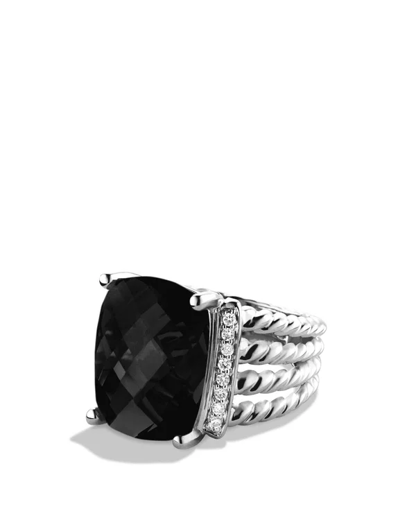 David Yurman Wheaton Ring with Black Onyx and Diamonds - Black/Silver