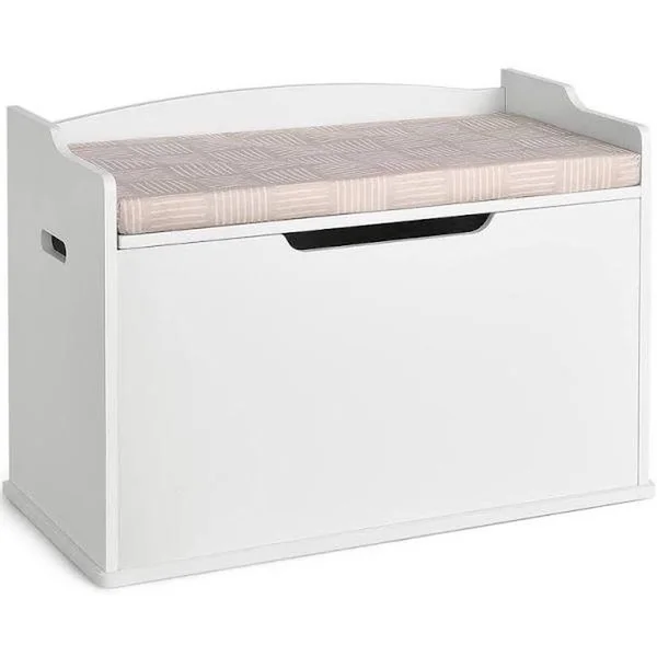 Costway Wooden Toy Box Kids Storage Chest Lift Top Bench Seat w/ Cushion Red/White