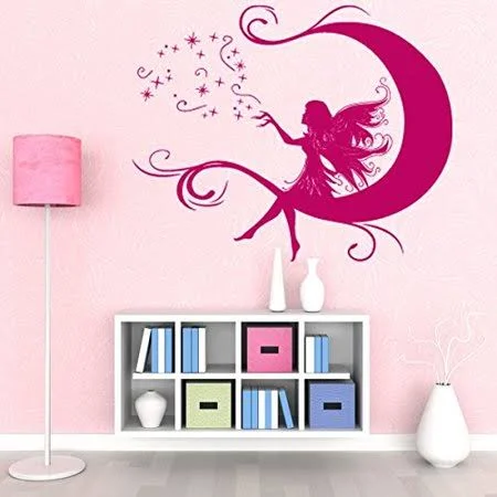 Moon Fairy Wall Decal - Wall Decal for Kids - Girls Room Sticker, Nursery Vinyl Wall Art, Kids Room Mural Decor - 2300 - 47in x 3