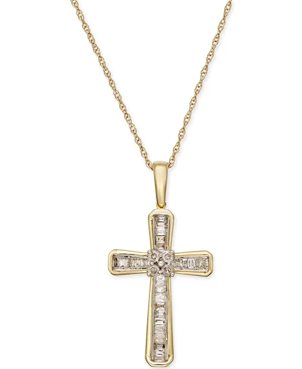 Macy&s Diamond Cross Pendant Necklace (1/5 Ct. t.w.) in 10K Gold