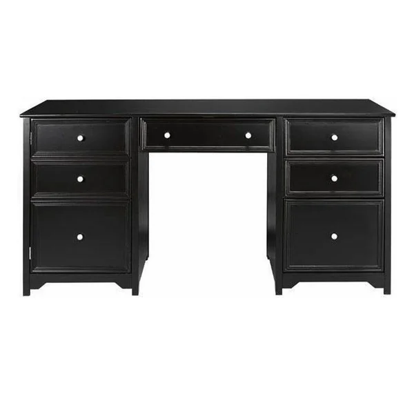 Home Decorators Collection 63 in. Rectangular Black 4 Drawer Executive Desk with File Storage