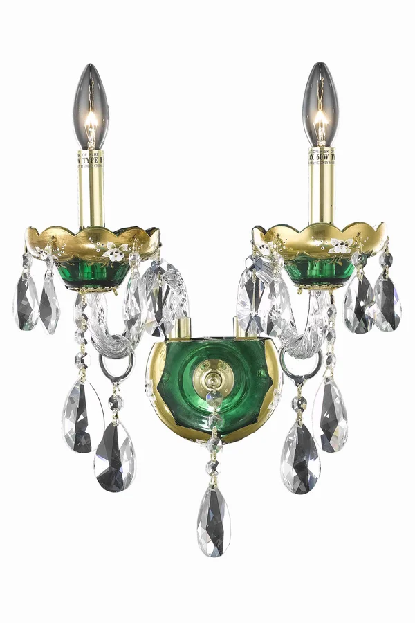 Elegant Lighting 7810W2GN/RC Alexandria 2 Light Green Wall Sconce Clear Royal Cut Crystal