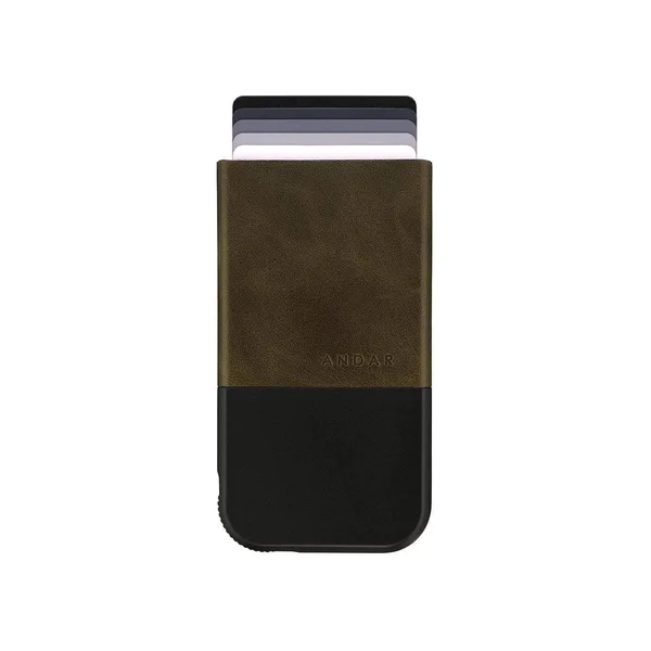 Andar - The Pilot - RFID Blocking Wallet - Full Grain Oil Waxed Leather, Olive, Money Clip