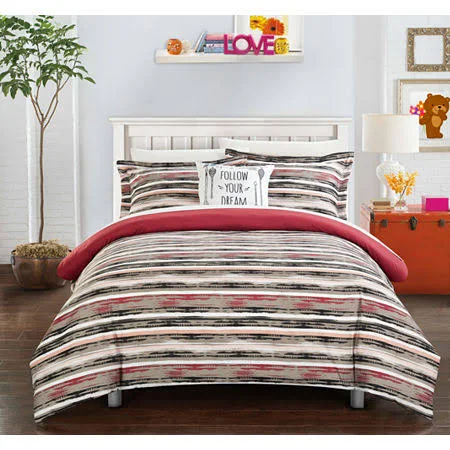 Chic Home Carlton Black - Burgundy & White Queen 10 Piece Comforter Bed in A Bag Set