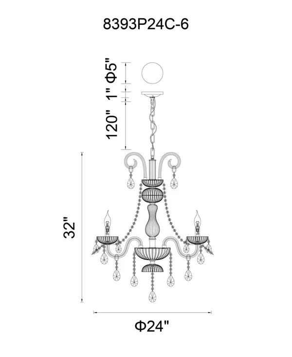 CWI Lighting 6 Light Up Chandelier with Chrome Finish, Cognac