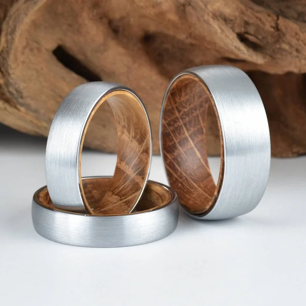 Whisky Barrel White Oak Wood Mens Wedding Band Tungsten Ring Comfort Fit Band