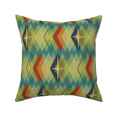 Teal Diamonds Geometric Rhombus Throw Pillow Cover W Optional Insert by Roostery - Size: 18 x 18 Cu003EOnly