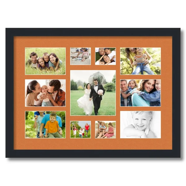Collage Picture Frame - Satin Black Frame with 11 openings for 4x6 Photos with Orange Octoberfest Mat. D3926DP566, ArtToFrames