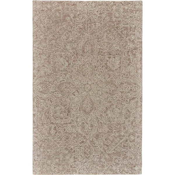 Weave & Wander Veran Mushroom/Ivory 5 ft. x 8 ft. Medallion Wool Area Rug