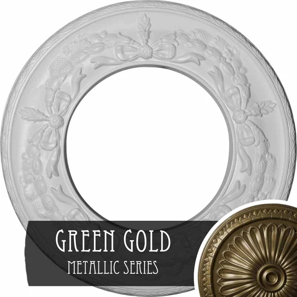 13 1/4x22OD x 7 1/8x22ID x 7/8x22P Salem Ceiling Medallion (Fits Canopies Up to 7 1/8x22), Hand-Painted Green Gold