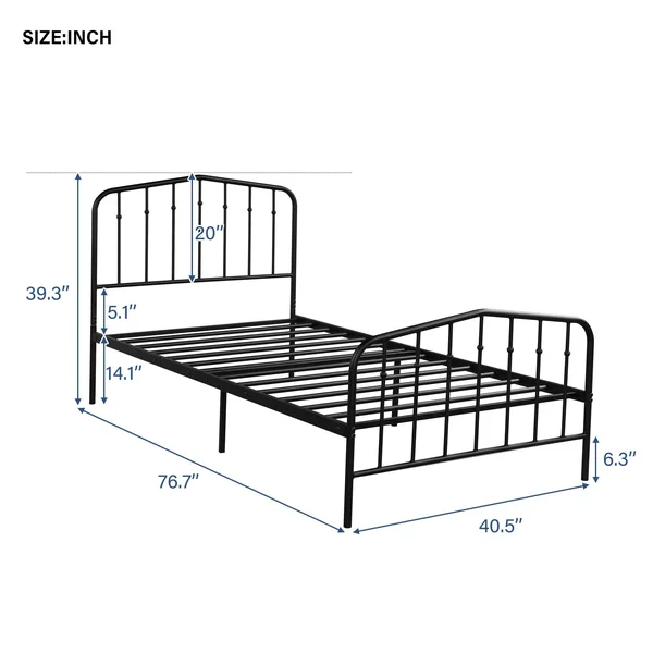 Platform Metal Bed - Twin Sizes - Black