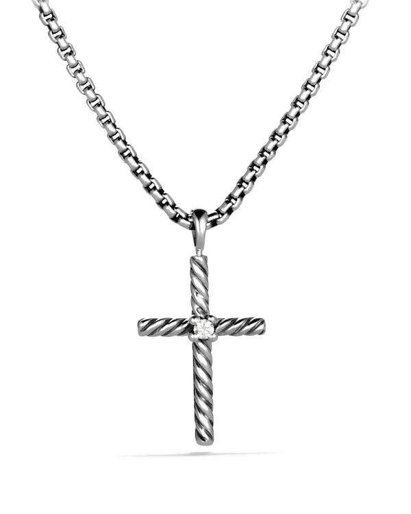 David Yurman Cable Classics Cross Necklace with Diamond - Silver