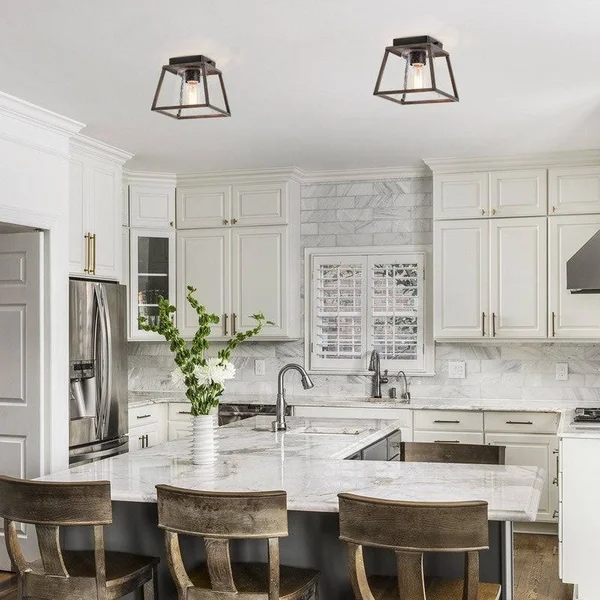 Farmhouse 1-Light Flush Mount Ceiling Lighting Glass Cage Fixtures Lamp - L 8x22x W 8x22x H 11.5x22