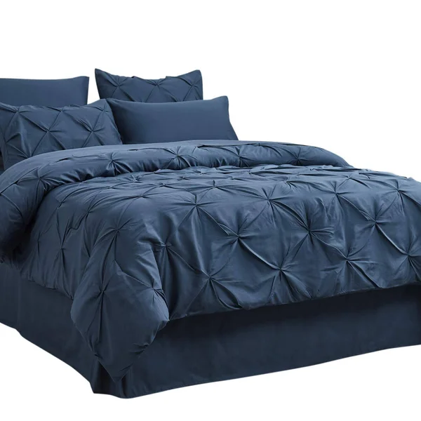 Bedsure Blue Comforter Set Queen - 8 Pieces Pintuck Bed in A Bag Queen - Navy Queen Bed Set with Comforters, Sheets, Pillowcases