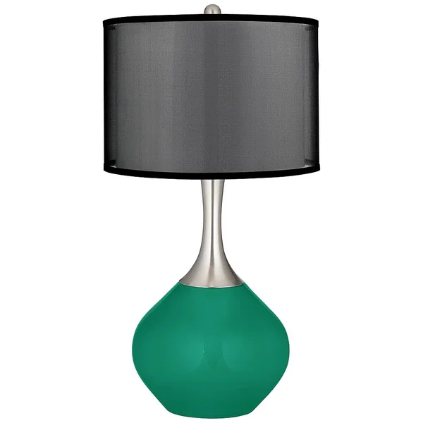 Color + Plus Leaf Spencer Table Lamp with Organza Black Shade, Green