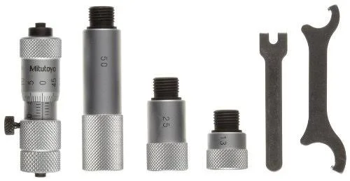 Mitutoyo 137-206 Tubular Vernier Inside Micrometer, Extension Rod Type, Carbide Tipped Face, 50-150mm Range, 0.01mm Graduation