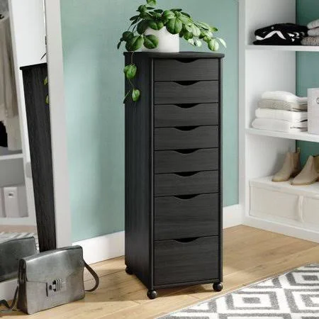 Rebrilliant Case 8 Drawer Rolling Storage Chest, Black