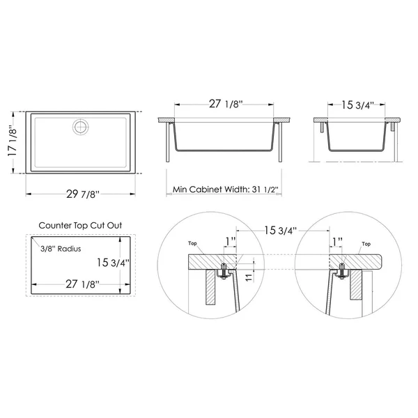 Alfi Brand AB3020UM-C Chocolate 30x22 Undermount Single Bowl Granite Composite Kitchen Sink