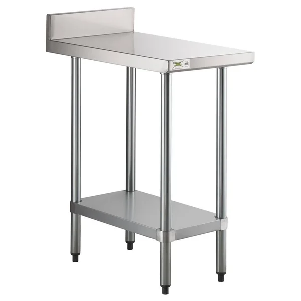 Regency 30" x 18" 18-Gauge 304 Stainless Steel Equipment Filler Table with Backsplash and Galvanized Undershelf