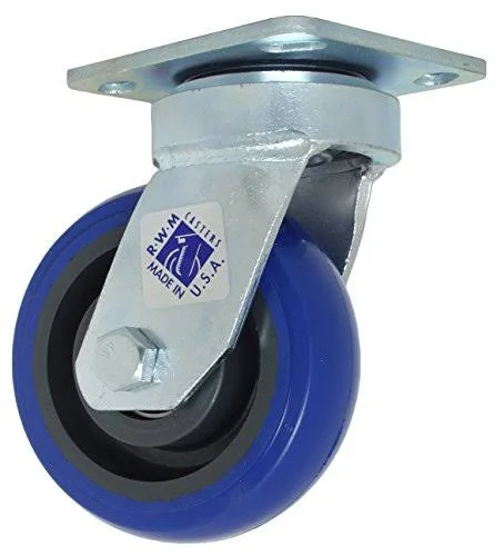 RWM Casters Freedom 48 Series Plate Caster Swivel Rubber Wheel Ball Bearing 500 lbs Capacity 5 Dia 2 Width 6-1 Mount Height 4-1