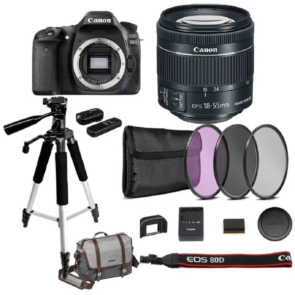 Canon EF-S 18-55mm f/4-5.6 Is STM Lens Intl Model + Full-Size Camera Tripod + Wireless Remote Shutter Release + 3 Piece Filter K