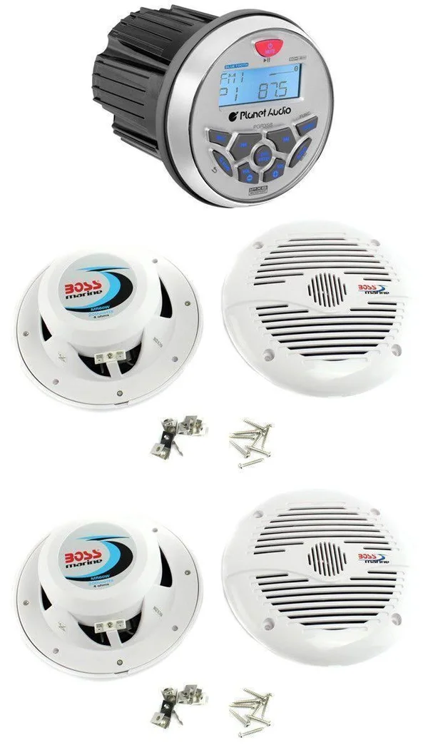 Planet Audio Pgr35b 3.5x22 Gauge Marine MP3 Radio Receiver Bluetooth+4 Speakers