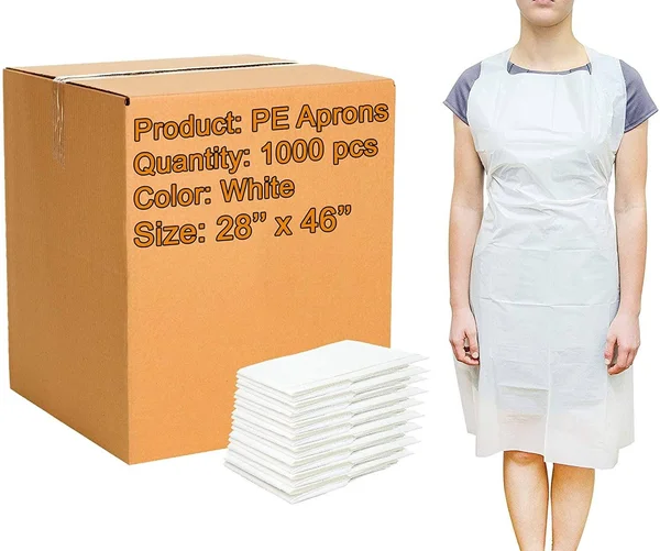 1000 Pack White PE Aprons 28 x 46 INCHES. 2 Mil Disposable Polyethylene Aprons. Unisex Liquid-Proof Workwear. White Protective U