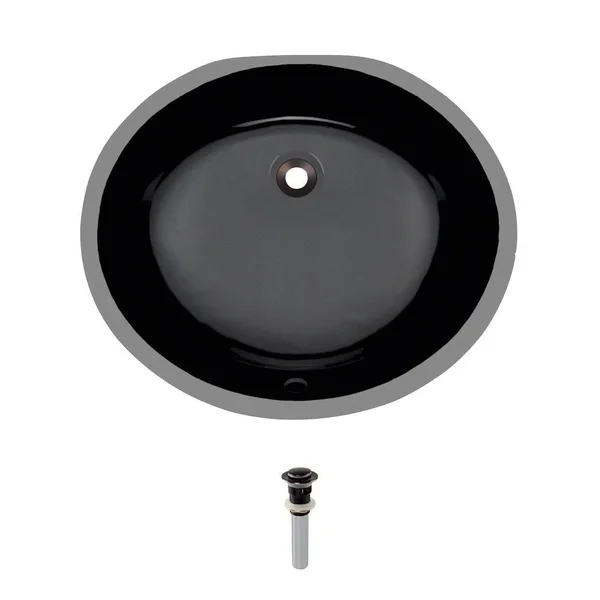 Mr Direct Undermount Porcelain Bathroom Sink in Black with Pop-Up Drain in Chrome