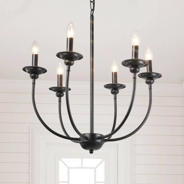 LNC Iron 6-Light Black Traditional Chandeliers for Living Room Dining Room - L25.2 x W25.2x22 x H25.2x22