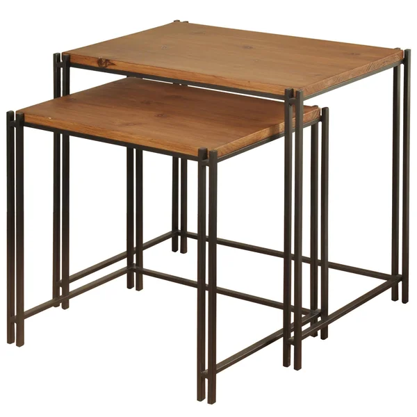 Set of 2 Medium Wood Nesting Side Tables Powder Coat Black - StyleCraft