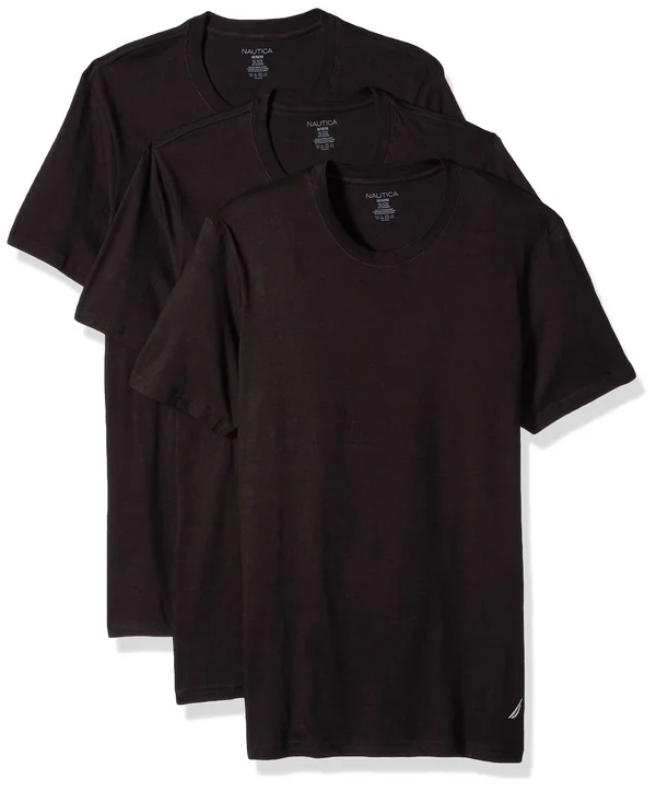 Nautica Mens 3-Pack Cotton Crew Neck T-Shirt Black - Large