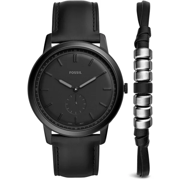 Fossil The Minimalist Mono Men Black Leather Watch Fs5500Set