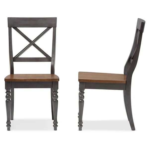 Baxton Studio Rosalind Shabby Chic Country Cottage Weathered Dove Grey and Oak Brown Finishing Solid Wood X-Back Dining Side Cha