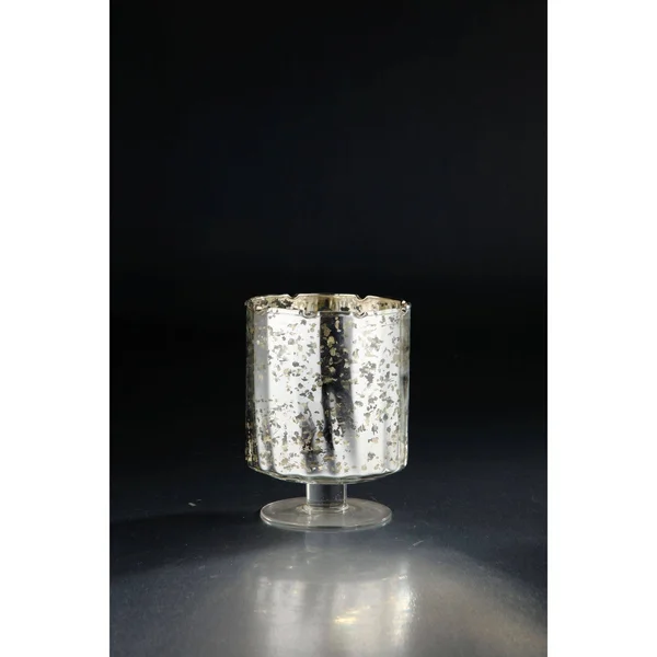 6.5” Metallic Silver Cylinder Hurricane Glass Candle Holder
