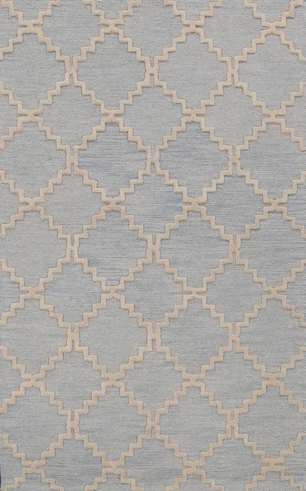 Trellis Geometric Contemporary Oriental Area Rug Hand-Tufted Wool Carpet 5x8 - Size: 5& x 8&, Blue