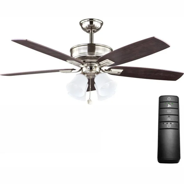 Hampton Bay Ceiling Fan 52 in. LED Light Kit Remote Control Brushed Nickel 19983