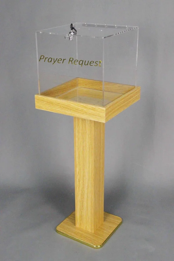 FixtureDisplays Wood Acrylic Large Floor Standing Tithing Box Offering Box Ballot Box Church Donation Box 14300 - 15 x 15 x 38"