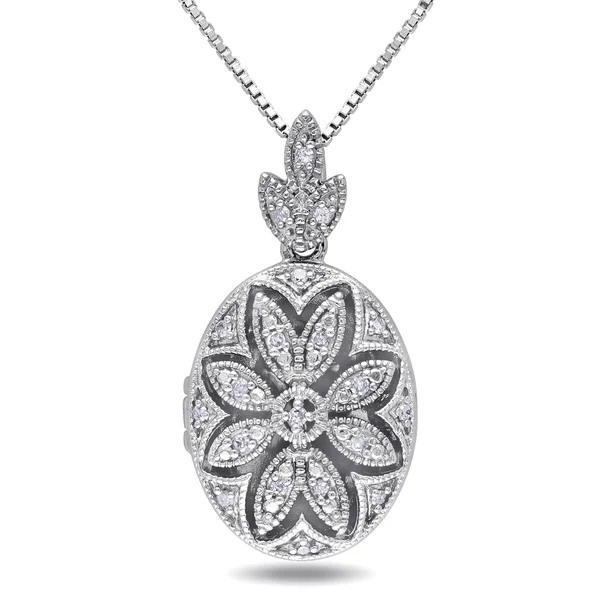 Miadora Sterling Silver Vintage Diamond Locket Necklace