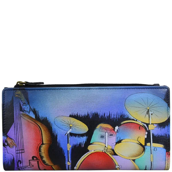Anna by Anuschka Women's Hand Painted Leather Two Fold Clutch Wallet 1869 - Jazz Trio