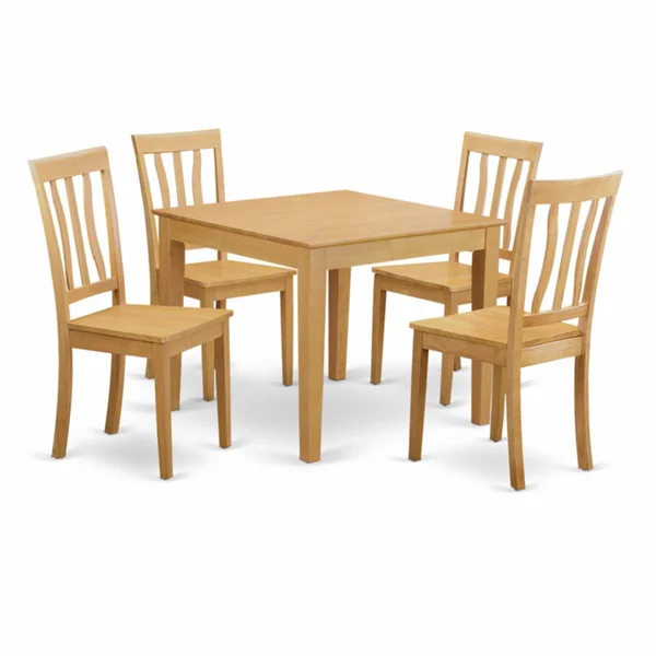 East West Furniture OXAN5-OAK-W 5 Piece Kitchen Table-Square Table and 4 Kitchen Chairs