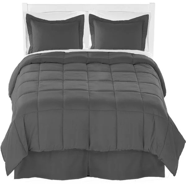 Bare Home Microfiber Comforter, Sheet Set, and Bed Skirt - Grey/White/Grey - Twin