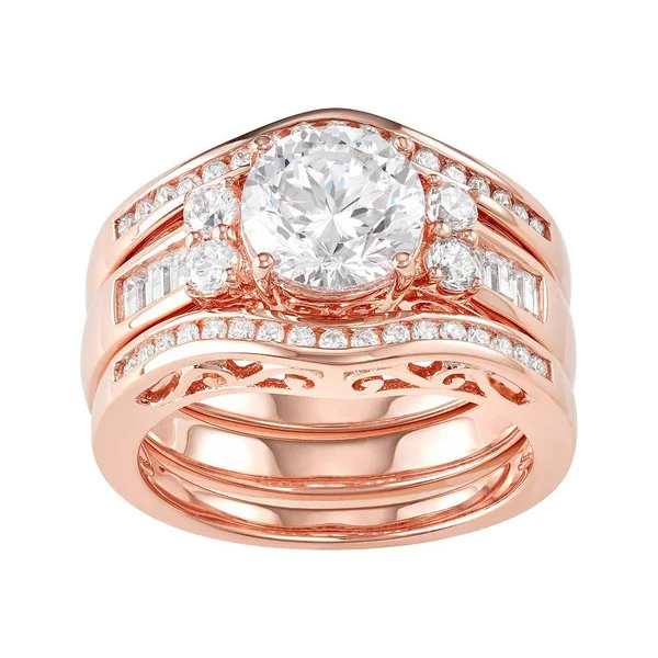 18K Gold Over Sterling Silver Cubic Zirconia Ring Set, Women's, Size: 6, White