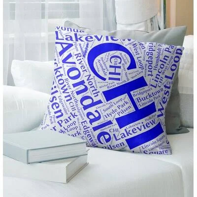 Throw Pillow East Urban Home Color: Blue, Size: 26x22H x 26x22W, City: Chicago